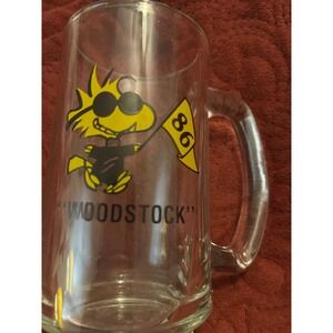 Vintage 1986 Woodstock Peanuts Character Collectible Glass Beer‎ Mug Stein